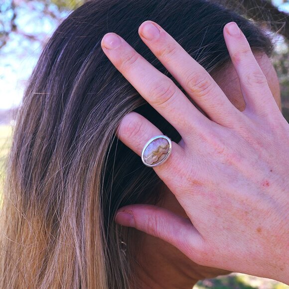 Crazy Lace Agate Ring SZ 7.5 Handmade by Me- Sterling Silver - Picture 2 of 7